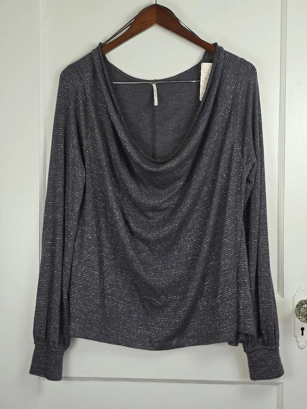 Free People Grey and Silver Cozy Lightweight Knit Long Sleeve Top NEW L